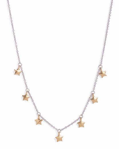 18kt Gold &amp; Rhodium Plated Dual Tone Dangling Star Charm Necklace