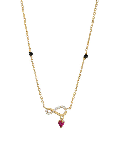 925 Sterling Silver 18kt Gold Plated Natural black bead Infinity with Heart CZ Mangalsutra
