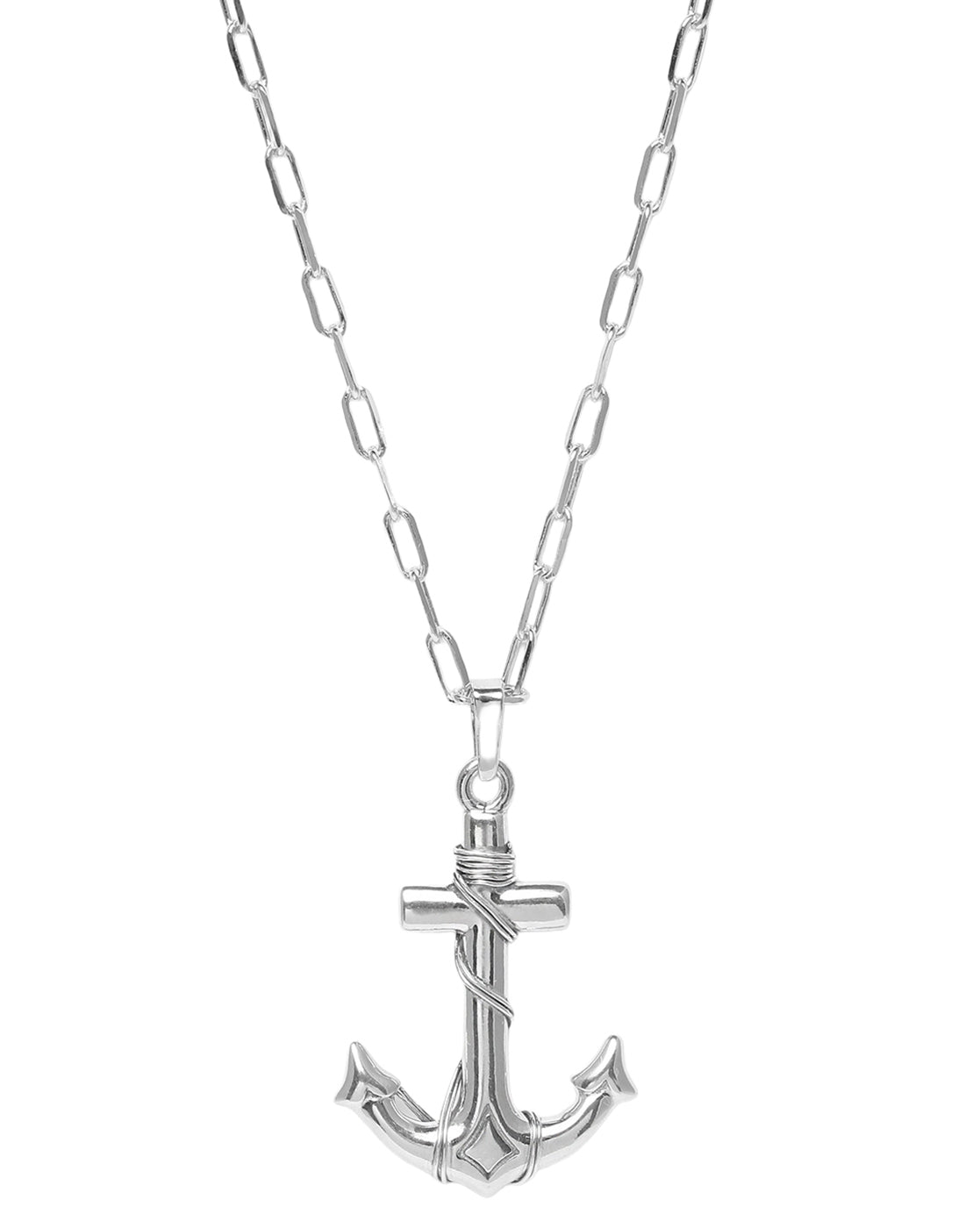 Rhodium Plated Anchor Pendant and Chain for men
