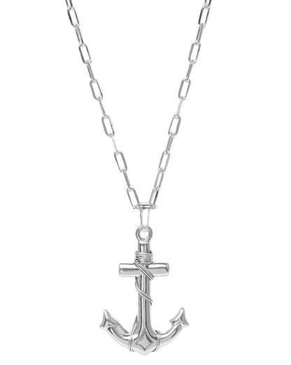 Rhodium Plated Anchor Pendant and Chain for men