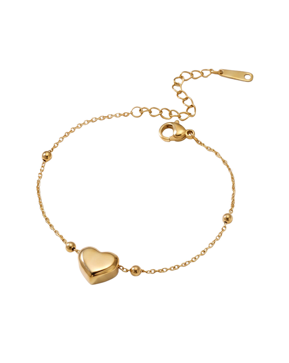 Gold Plated Puff Heart Charm Adjustable Bracelet