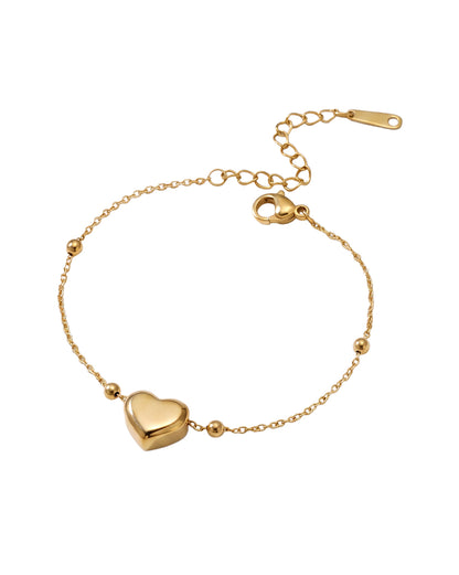 Gold Plated Puff Heart Charm Adjustable Bracelet