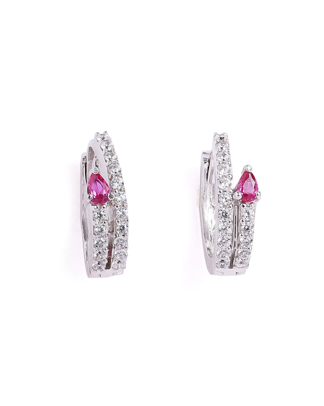 Rhodium Plated Ruby Red Studded Mini Hoop Earring