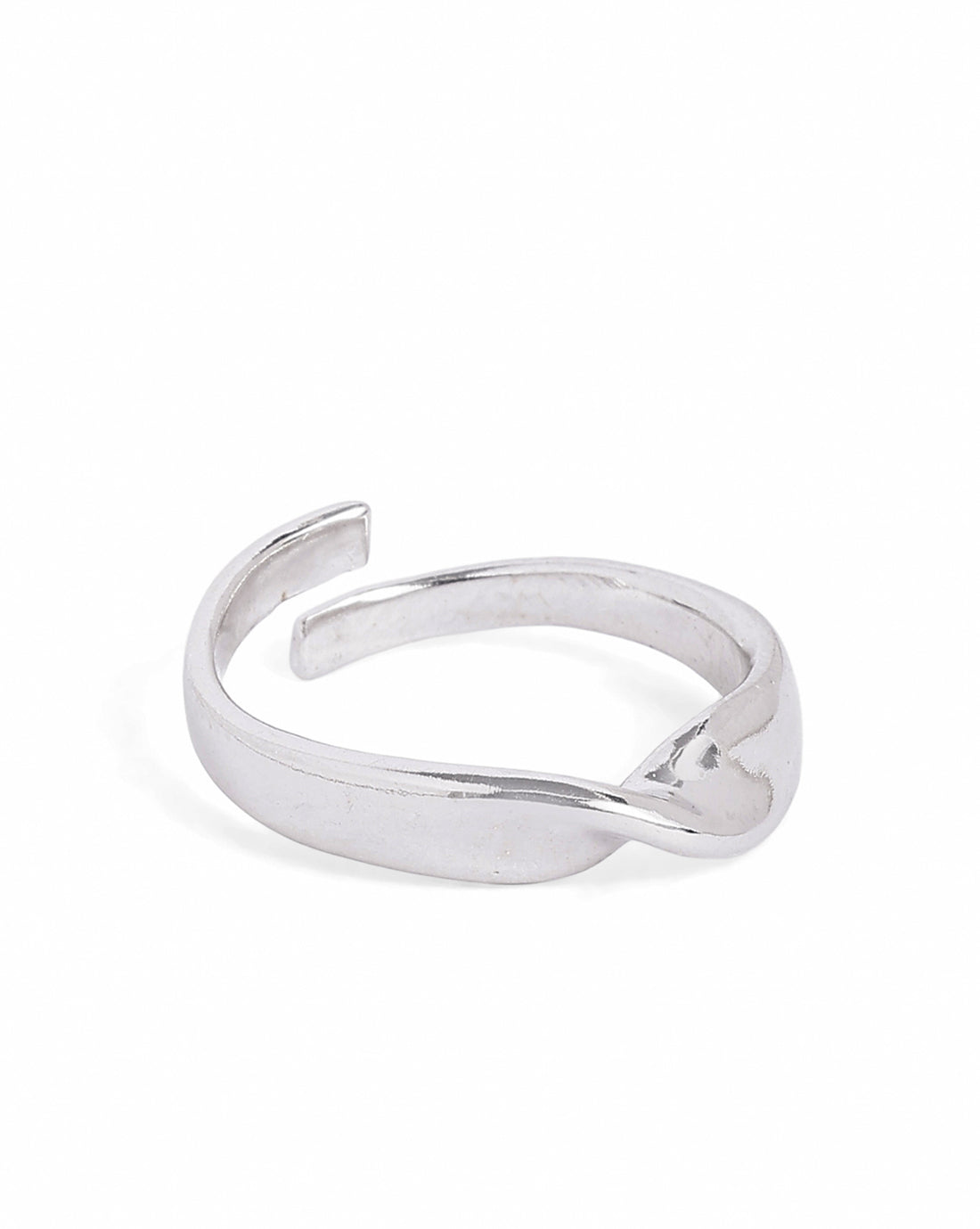 Rhodium Plated Contemporary Twisted Design Adjustable Ring