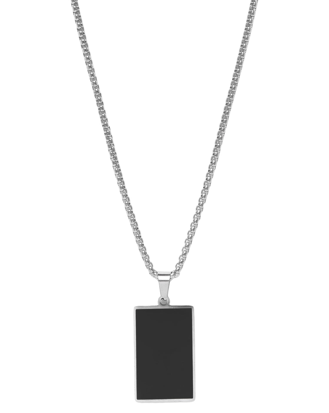Men Stainless Steel Square Enamel Pendant and Chain