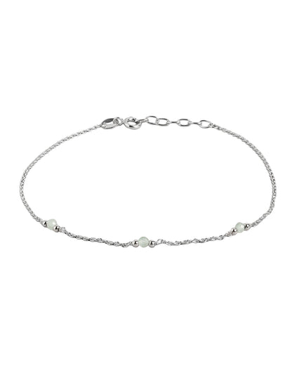 925 Sterling Silver Rhodium-Plated Emerald Studded  Anklet