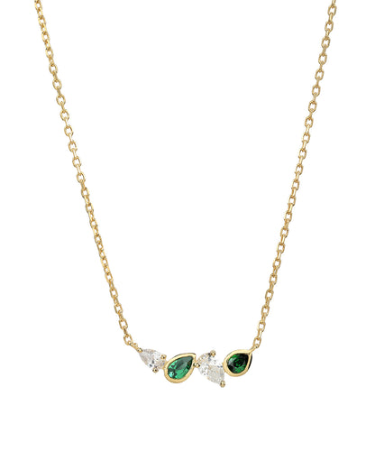 18kt Gold Plated Emerald Green and CZ Studded Contemporary Necklace