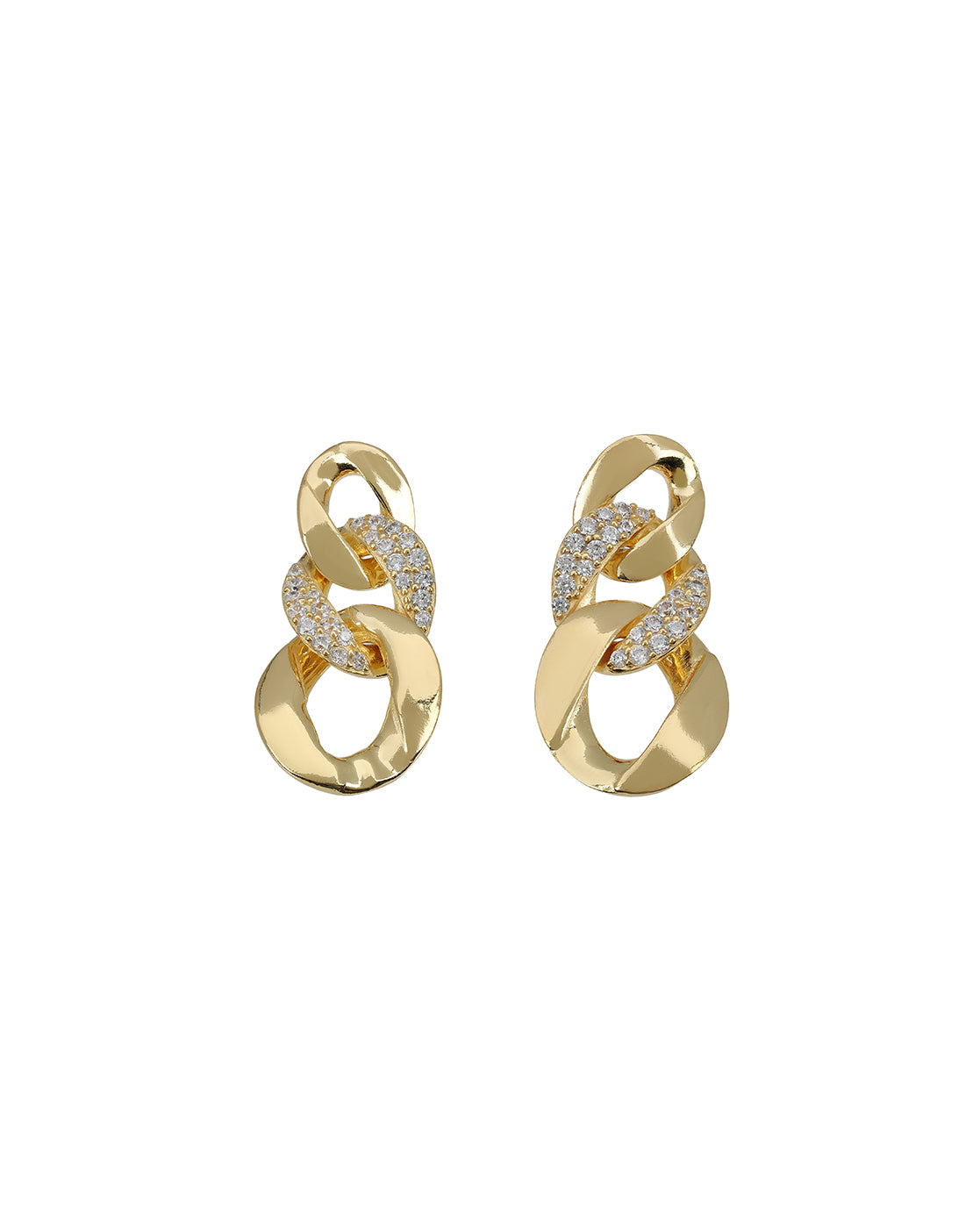 18Kt Gold-Plated CZ Interlocking Link Drop Earrings