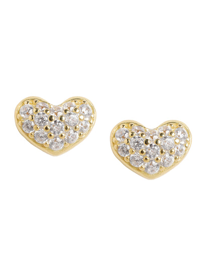 18kt Gold Plated CZ Studded Puff Heart Petite Stud Earring