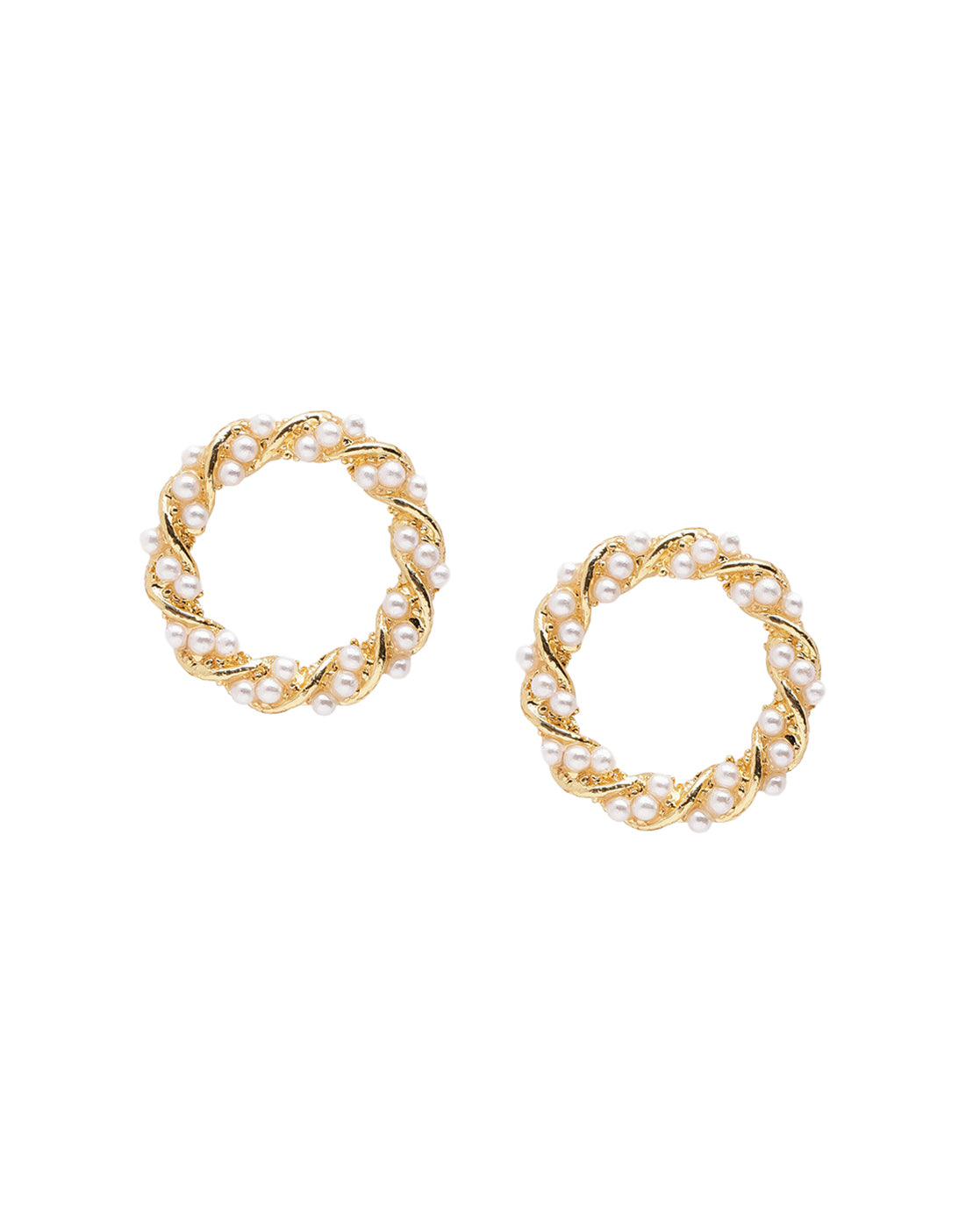 18kt Gold Plated Twisted Round Pearl Stud Earring