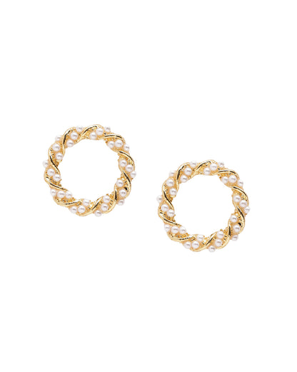 18kt Gold Plated Twisted Round Pearl Stud Earring