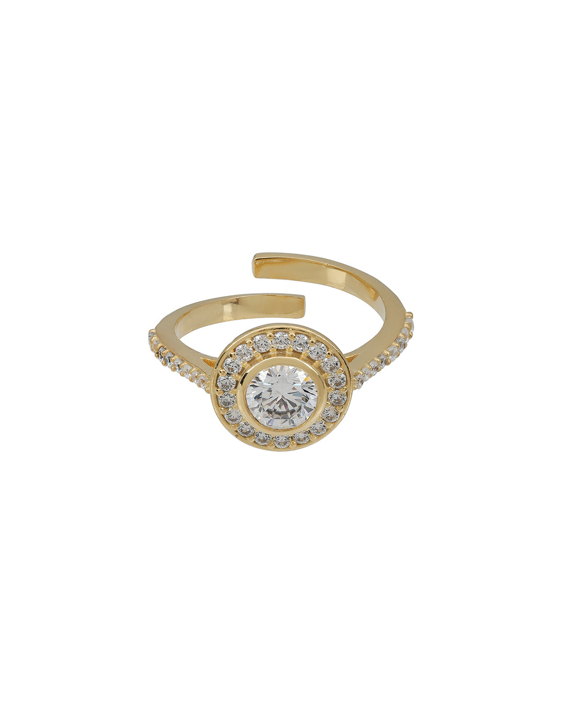 18Kt Gold-Plated CZ Halo Solitaire Adjustable Ring