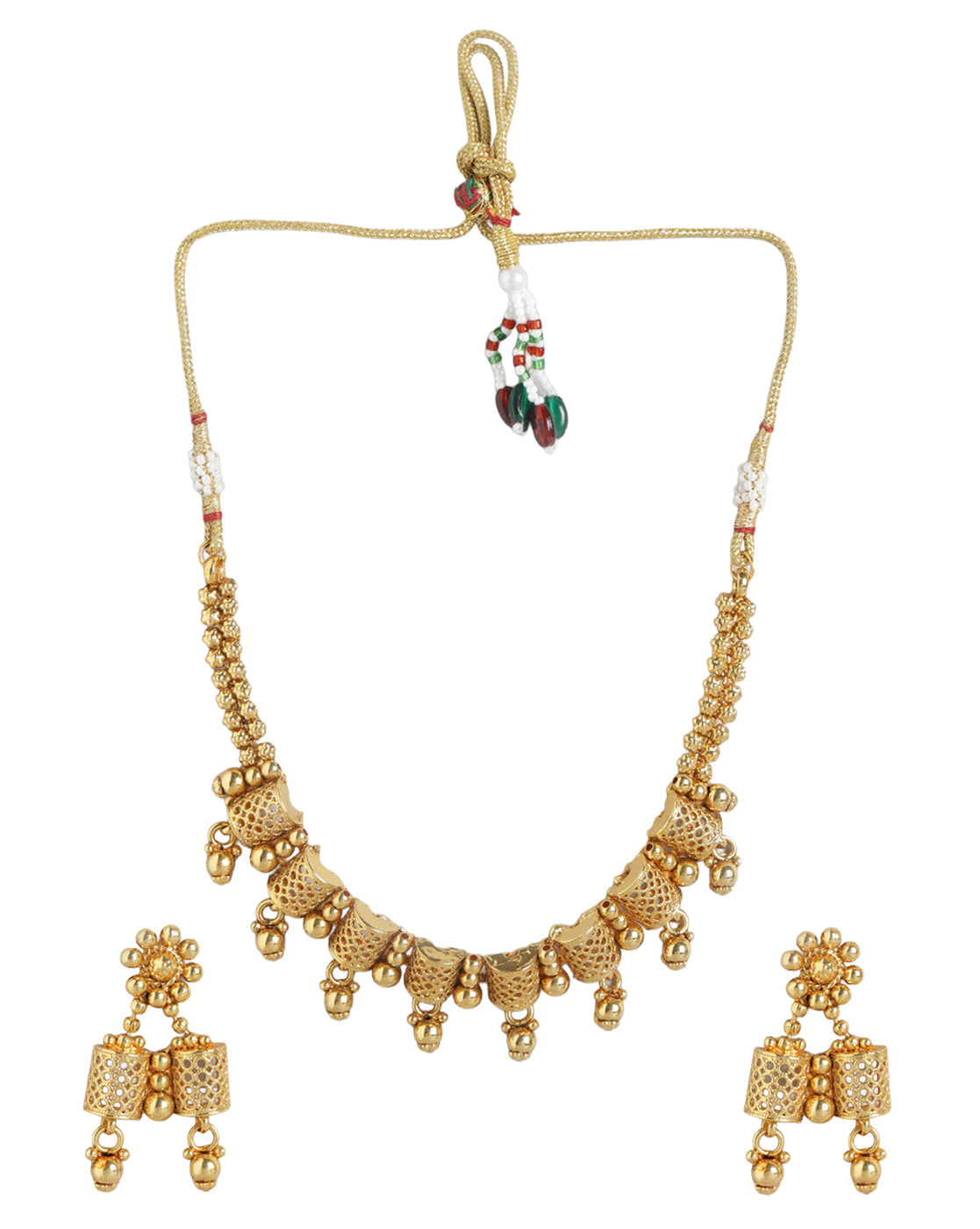 Gold Plated Filigree Necklace Set with Dangler Earrings