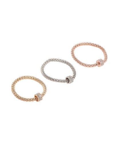 Set of 3 Tri-Color CZ Studded Charm with Popcorn Chain Stretchable Bracelets