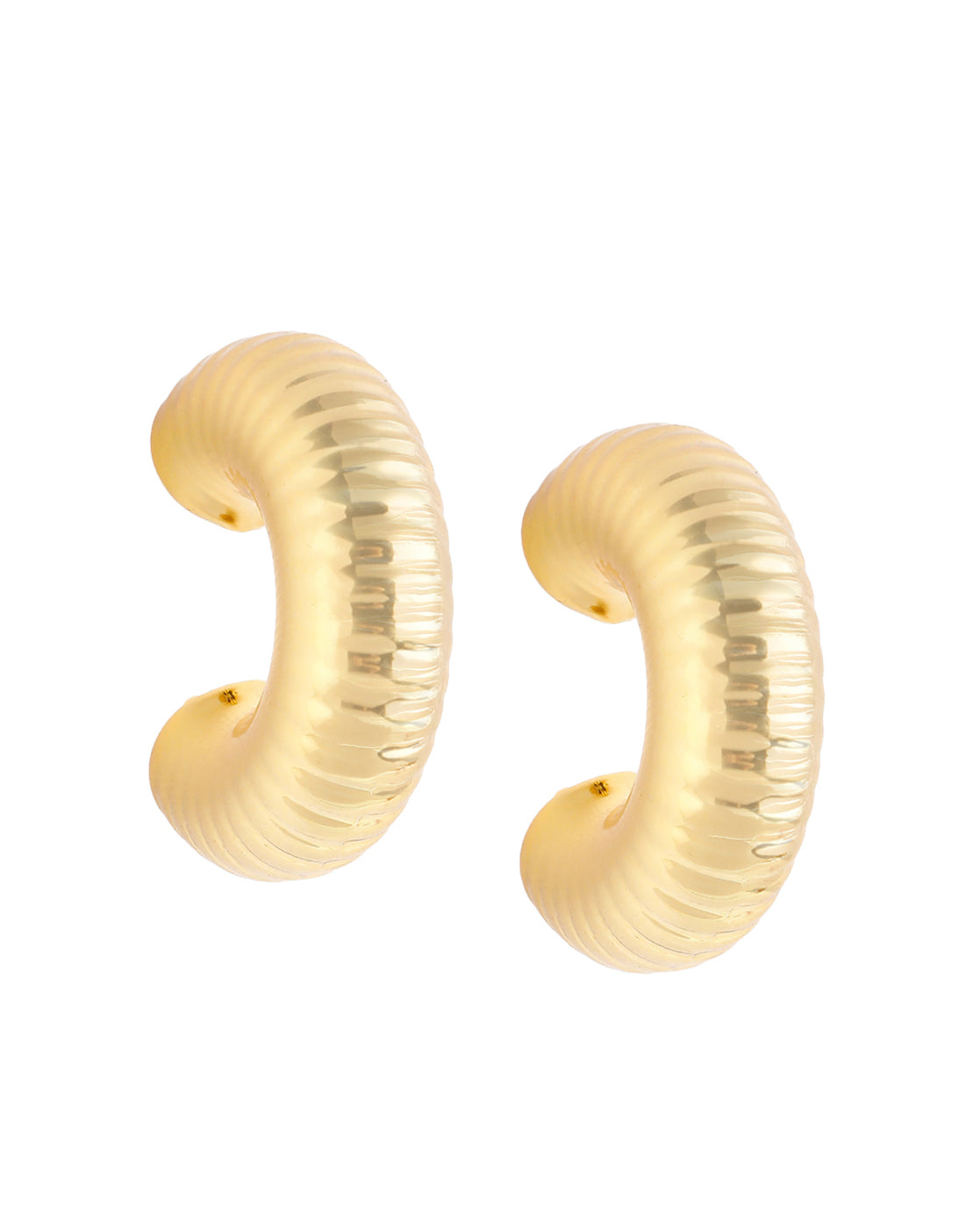 Gold Plated Bold Fluted Textured Half Hoop Earring