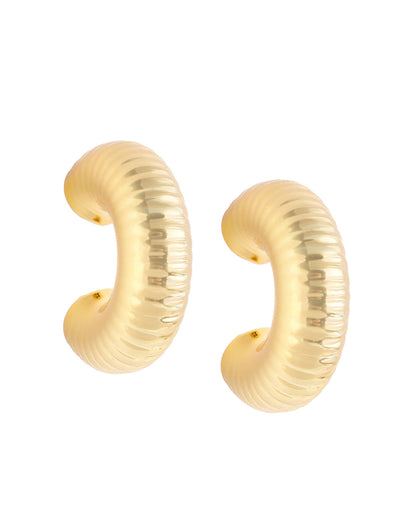 Gold Plated Bold Fluted Textured Half Hoop Earring