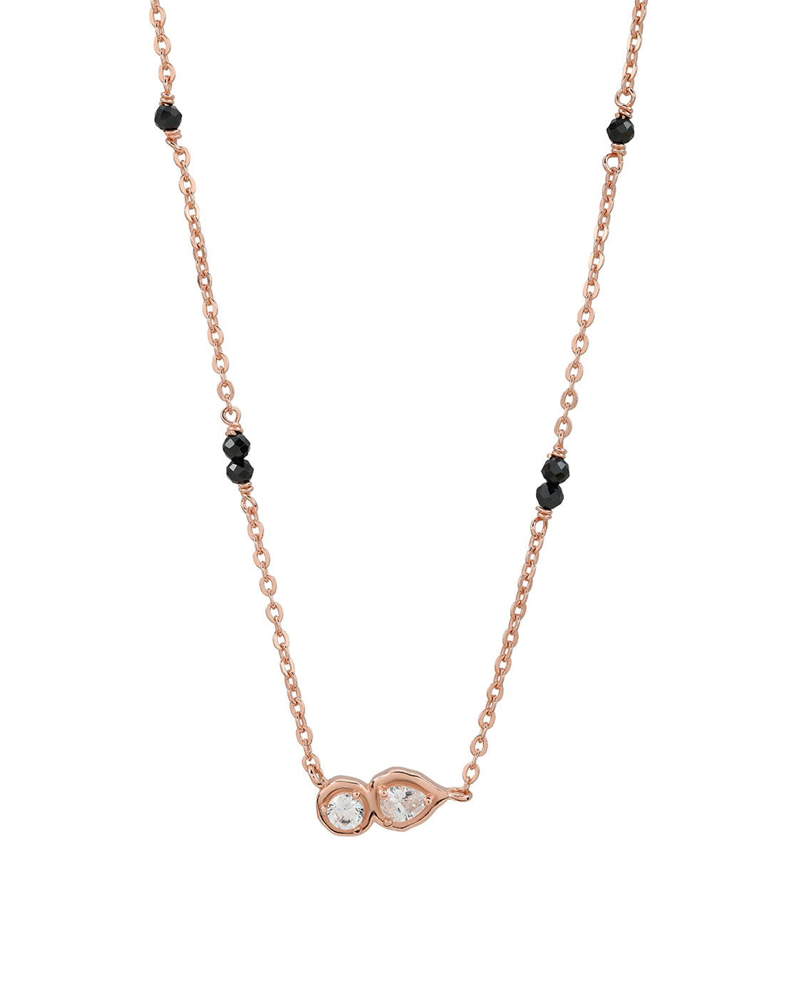925 Sterling Silver 18kt Rose Gold Plated Natural Black bead and Solitaire Toi-Moi Mangalsutra