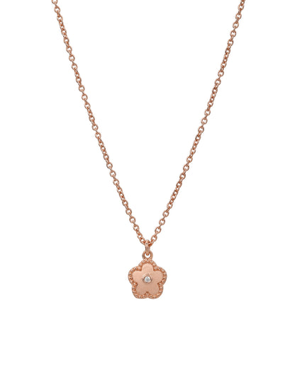 18kt Rose Gold Plated CZ Floral Pendant and Chain
