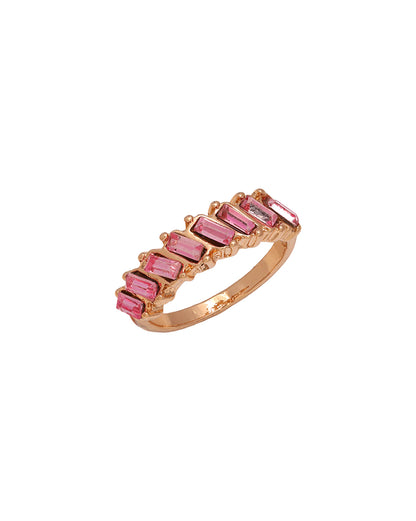 Gold Plated Pink Baguette Stone Statement Ring