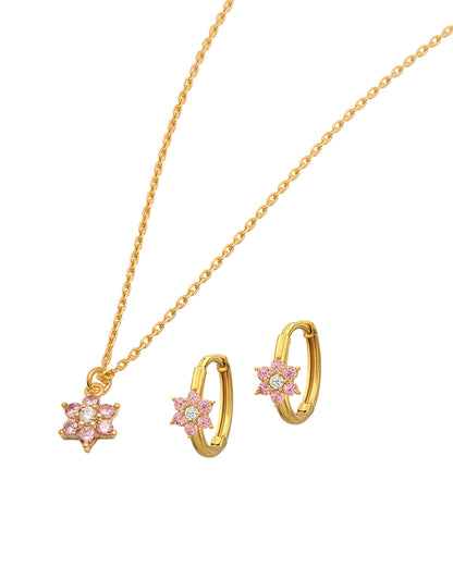 18K Gold Plated Floral Pendant Necklace &amp; Earring Set