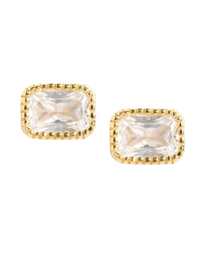 18kt Gold Plated Elegant Baguette Solitaire Stud Earring