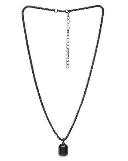 Men Stainless Steel in Black Toned Box Chain &amp; Stone Octagon Pendant