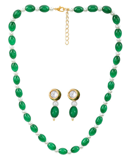 Gold Plated Emerald Green &amp; Pearl Beaded and CZ Jewellery Set
