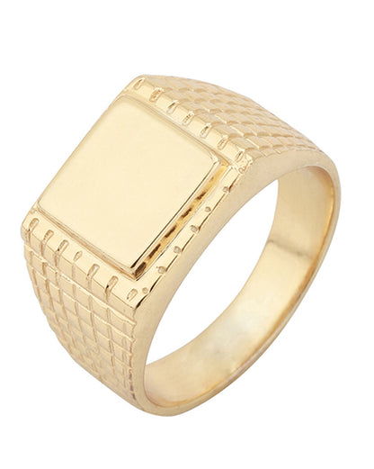 Men 18kt Gold Plated Square Signet Ring with Checkered Band