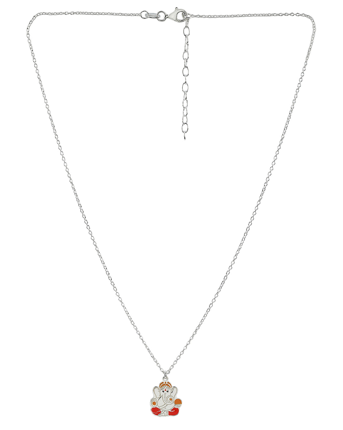 925 Sterling Silver Rhodium Plated Enamel Ganesha Pendant and Chain