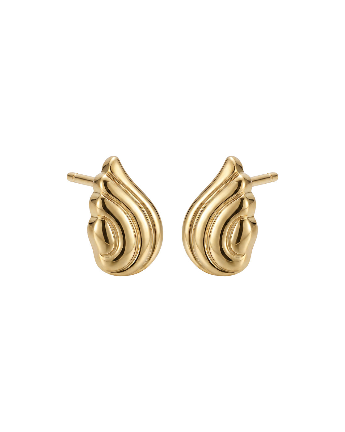 18kt Gold Plated Ribbed Textured Contemporary Stud Earring