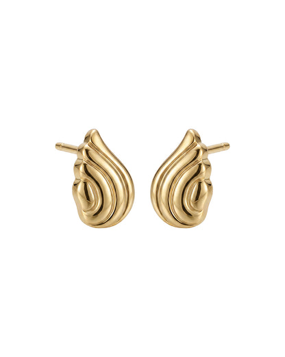 18kt Gold Plated Ribbed Textured Contemporary Stud Earring