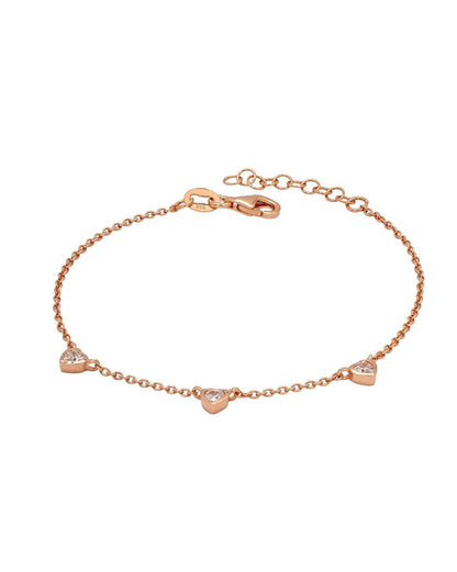 925 Sterling Silver 18kt Rose Gold Plated CZ Heart Charm Bracelet
