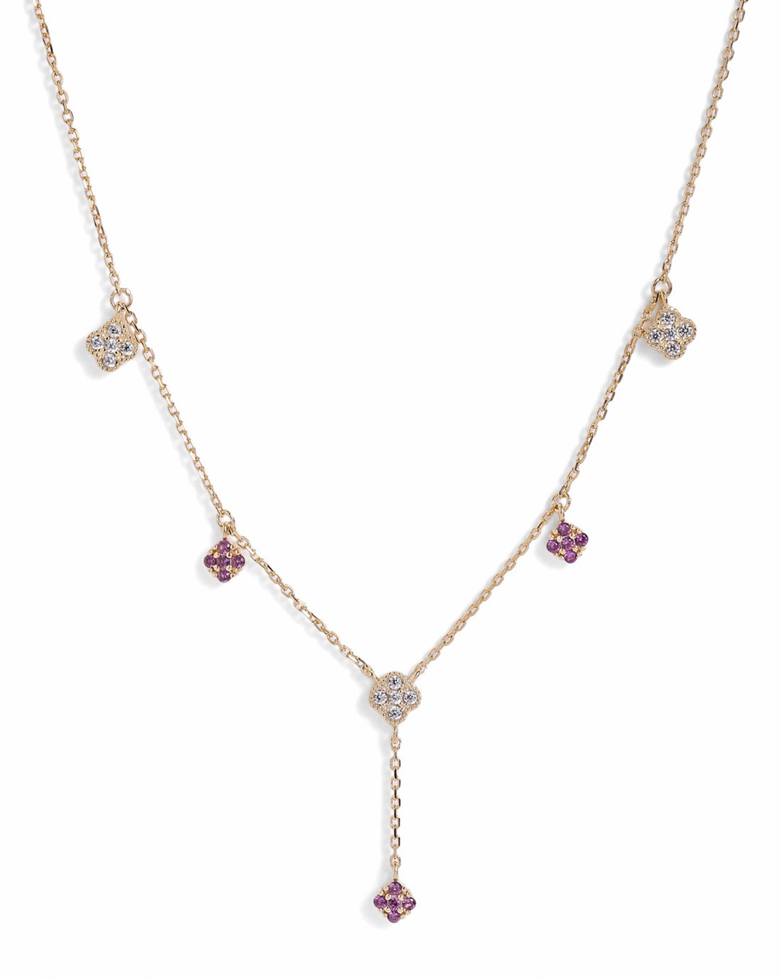 18kt Gold Plated Amethyst 4-clover Y-Necklace Lariat