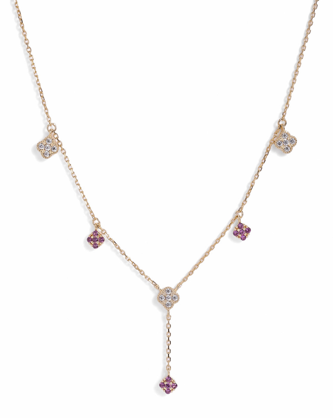 18kt Gold Plated Amethyst 4-clover Y-Necklace Lariat