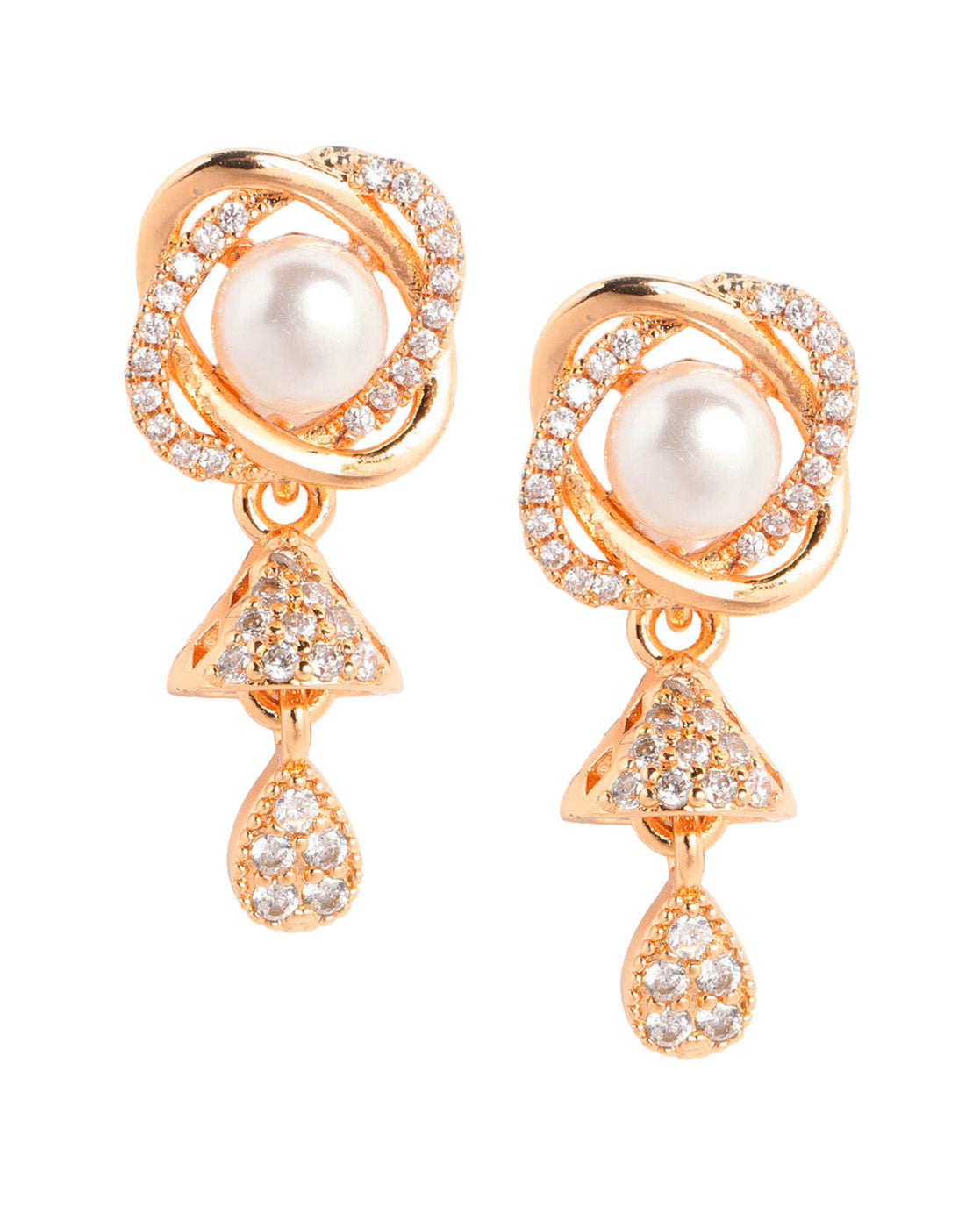 Rose Gold Plated CZ Studded and Pearl Drop Earring