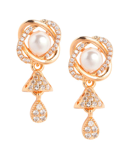 Rose Gold Plated CZ Studded and Pearl Drop Earring