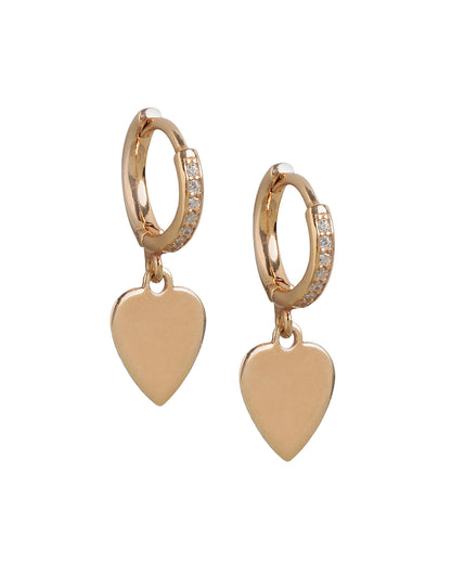 925 Sterling Silver 18kt Rose Gold Plated CZ Dangling Heart Hoop Earring