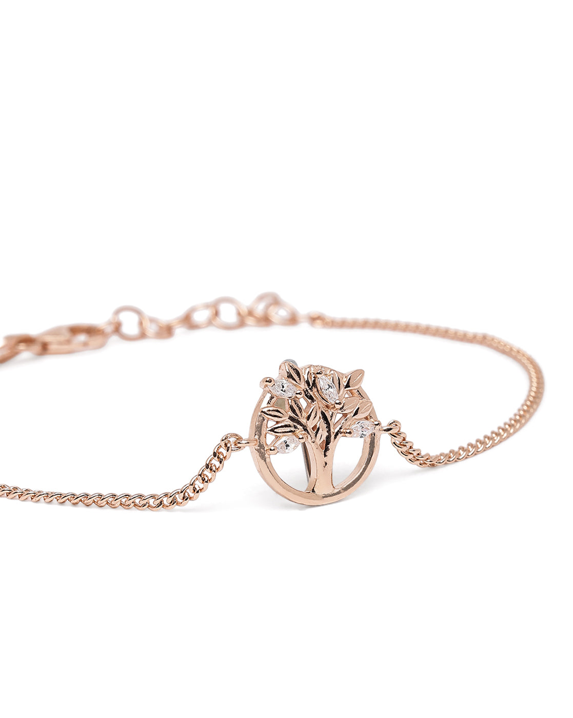 18kt Rose Gold Plated CZ Tree of Life Charm Bracelet
