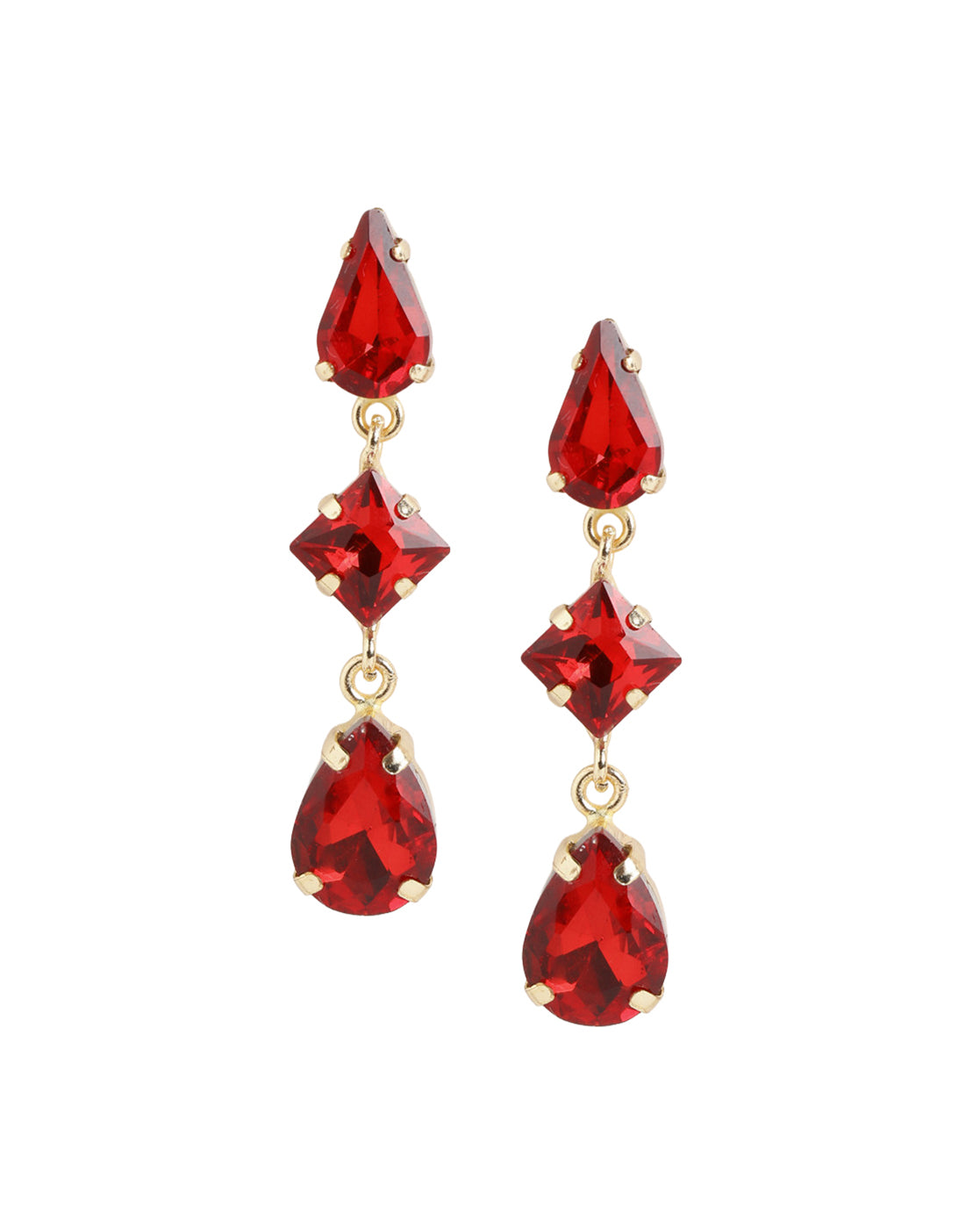 Gold Plated Red Crystal Teardrop Earring
