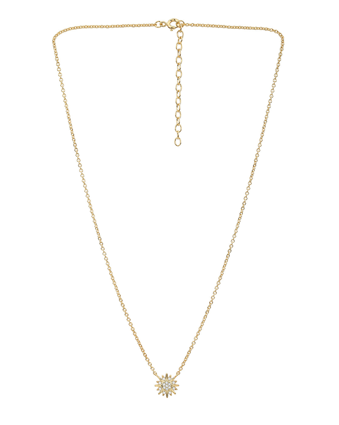 18kt Gold Plated CZ Glam Star Burst Pendant with Chain