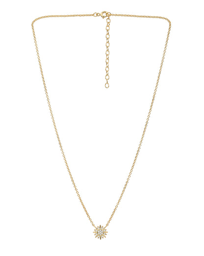18kt Gold Plated CZ Glam Star Burst Pendant with Chain