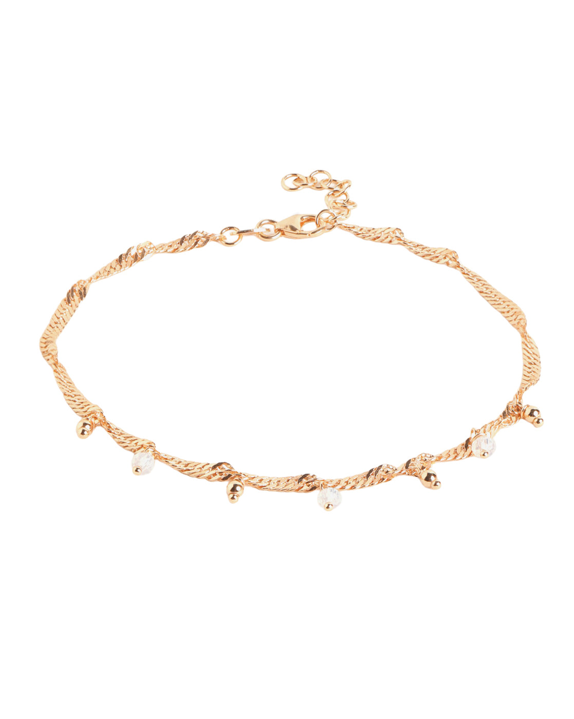18kt Rose Gold Plated Dangling Bead Charm Accents with Singapore Chain Adjustable  Anklet
