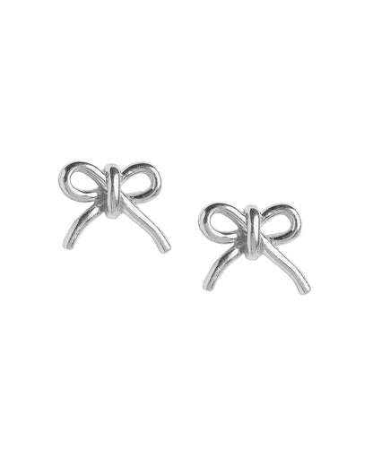 925 Sterling Silver Rhodium Plated Bow Mini Stud Earring