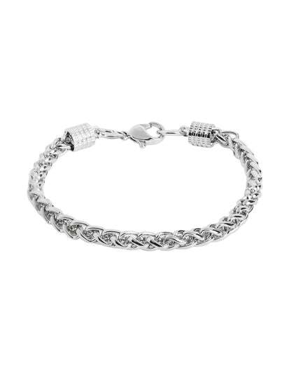 Men Silver Plated Wheat Link Chain Bracelet