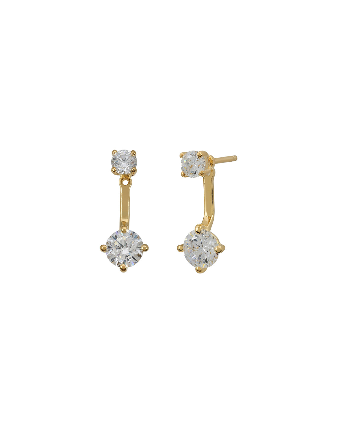 18Kt Gold-Plated CZ Solitaire Front &amp; Back Drop Earrings
