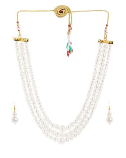Gold Plated Triple Strand Graduation Pearl Necklace with Earring Set
