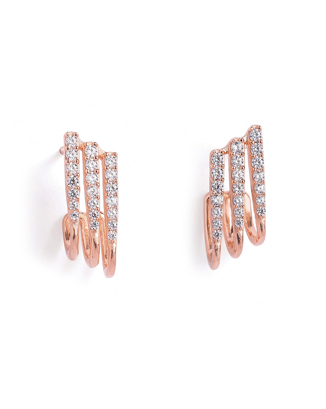 18kt Rose Gold Plated CZ Studded Half Hoop Earring