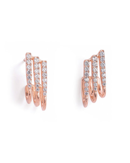 18kt Rose Gold Plated CZ Studded Half Hoop Earring