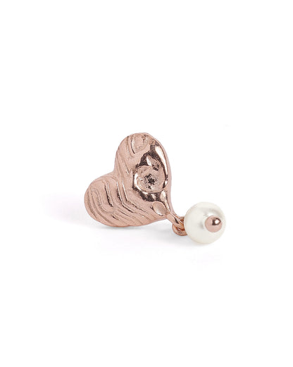 18kt Rose Gold Plated Dangling Pearl Heart Drop Earring