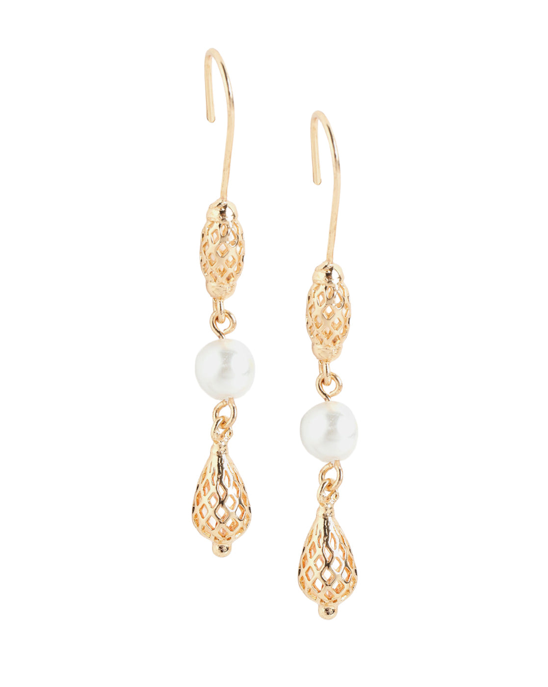 Gold-Plated Elegant Pearl Filigree Drop Earrings